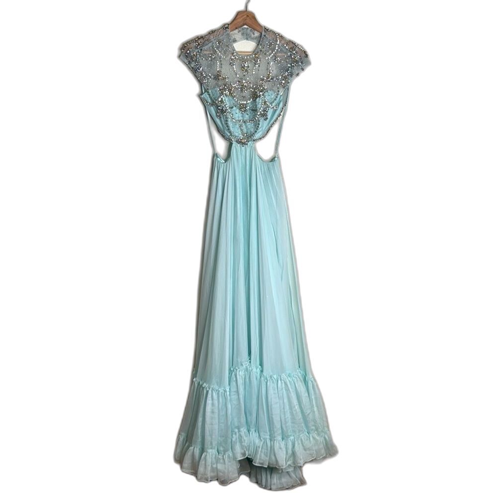 MAC DUGGAL 2025 RUFFLE EMBELLISHED MAXI DRESS FLORAL CHIFFON 68470 size 2